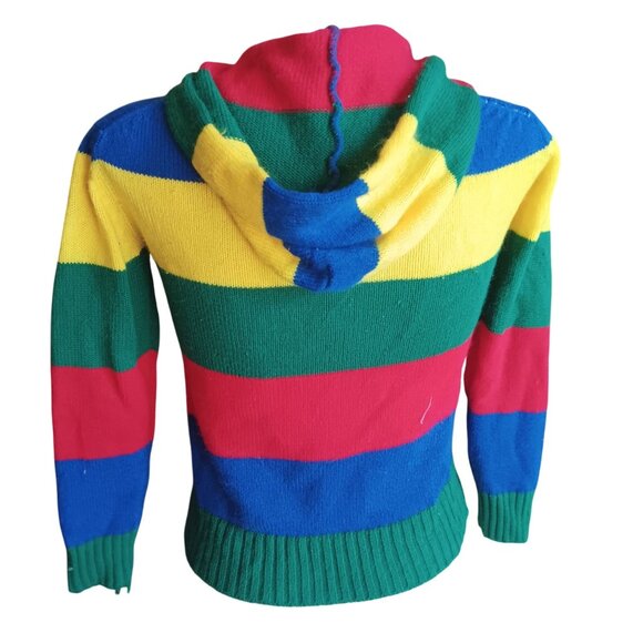 XS Vintage Hoodie Sweater Women's Rainbow Striped Knit Zip-Up Pockets 70's Hippy - Picture 2 of 8
